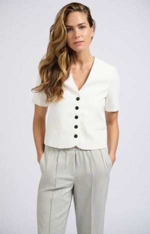 Blazer YAYA Cropped short sleeves and buttons Femme Blanche | NLGWPCH-63