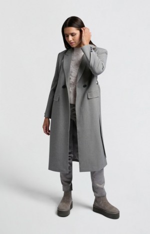 Blazer YAYA Long woven Coats with belt, pockets and collar Femme Marron | SUBWPOI-62
