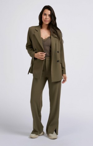 Blazer YAYA Oversized double button closure and belt detail Femme Grise | WZXDTQJ-75