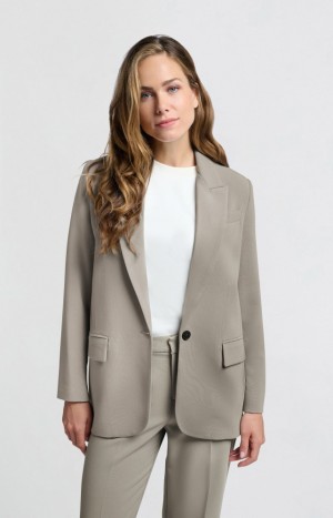 Blazer YAYA Oversized woven single button closure and collar Femme Marron | QWSGBHT-47