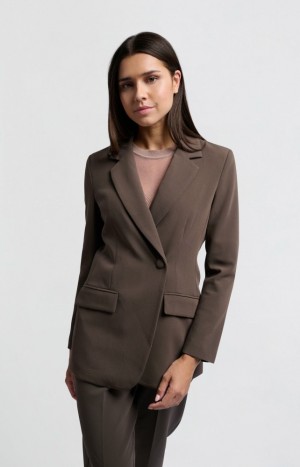 Blazer YAYA Woven fitted fit, button and pockets Femme Marron | NDPEGXW-30