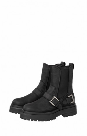 Bottines Chelsea YAYA leather with buckle details Femme Noir | AHYIJDU-31