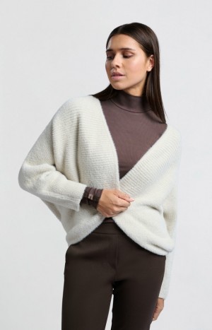 Cardigan YAYA Fluffy ribbed bolero with round opening Femme Blanche | VEAPUDF-52