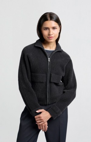 Cardigan YAYA Knitted Coats with long sleeves, zipper and pockets Femme Grise Foncé | BMZUIVL-91