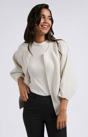 Cardigan YAYA Knitted with three-quarter sleeves and a round neck Femme Blanche | RCPUHSI-79