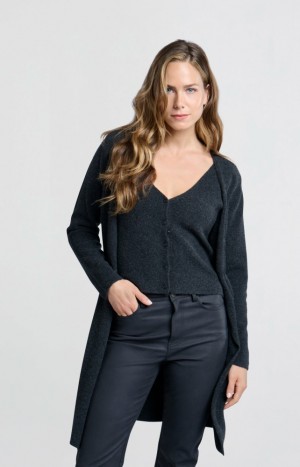 Cardigan YAYA Long with attached vest, long sleeves and a V-neck Femme Blanche | DFZMINY-07