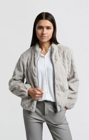 Cardigan YAYA Soft short faux fur Coats with cable pattern Femme Grise | PFMWHCG-50