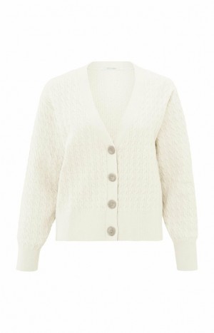 Cardigan YAYA with cable pattern, long sleeves and deep V-neck Femme Blanche | ILBMWQK-08