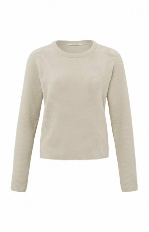 Chandails YAYA Chenille with crewneck and long sleeves Femme Beige | STQPKLB-37