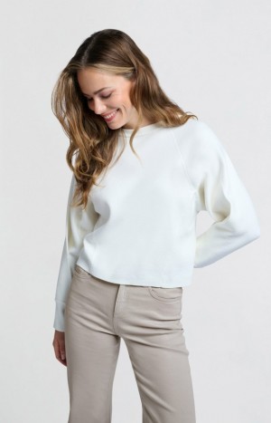 Chandails YAYA Cream-colored with seam details and wide sleeves Femme Blanche | YSQPODM-97
