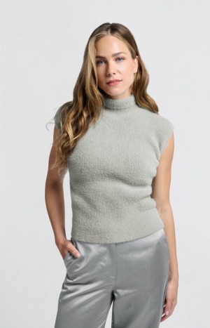 Chandails YAYA Fluffy sleeveless with high neck and fitted fit Femme Grise | DLVTMXW-32