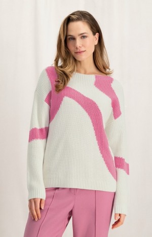 Chandails YAYA Jacquard with boatneck and long sleeves Femme Blanche | JSNYFTB-27