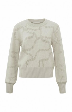 Chandails YAYA Jacquard with crewneck, long sleeves and rib details Femme Beige | KFGAPCO-85