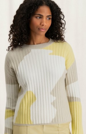 Chandails YAYA Jacquard with crewneck, long sleeves and rib details Femme Blanche | EQDWXSL-59