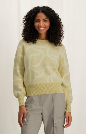 Chandails YAYA Jacquard with crewneck, long sleeves and rib details Femme Jaune | VCRJOIB-73