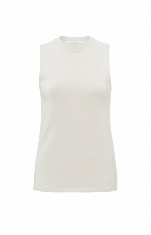 Chandails YAYA Knitted sleeveless with a high neck and rib detail Femme Blanche | GCJUYML-85