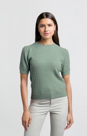 Chandails YAYA Knitted with short sleeves and cable pattern Femme Vert | YVLWXTJ-47