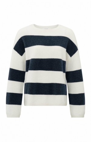 Chandails YAYA Oversized with wide stripes and long sleeves Femme Blanche | TQYZGDV-89