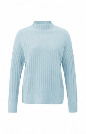 Chandails YAYA Ribbed turtleneck with long sleeves in loose fit Femme Bleu | YDCJEHS-85