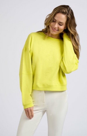 Chandails YAYA Round neck sweatshirt with long sleeves and slub effect Femme Jaune | EAUKOMY-75