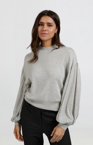 Chandails YAYA Soft oversized with puff sleeves and a turtleneck Femme Grise | EBPGMRI-72