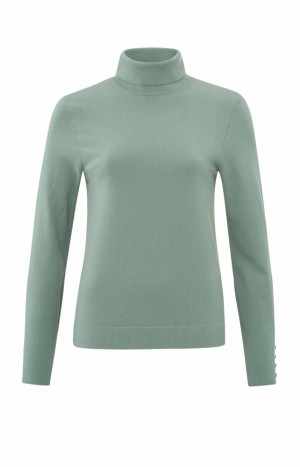 Chandails YAYA Turtleneck with long sleeves and button details Femme Vert | WEFLHGM-42