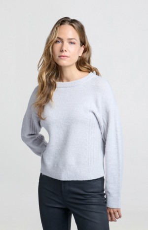 Chandails YAYA with round neck, long sleeves and rib detail Femme Grise | KRBYSAH-64