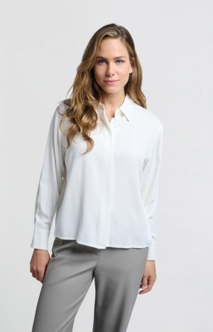 Chemisier YAYA Cropped with long sleeves and button closure Femme Blanche | XBMSAPD-57