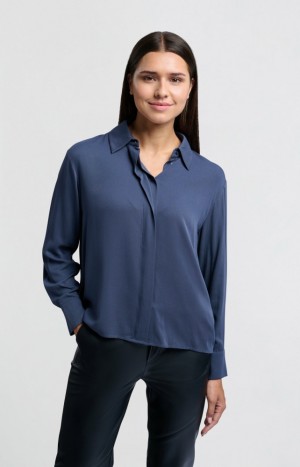 Chemisier YAYA Cropped with long sleeves and button closure Femme Bleu | ZIMEQVO-45