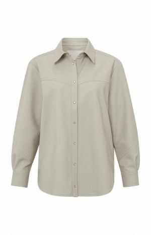 Chemisier YAYA Faux leather with collar, long sleeves and buttons Femme Beige | UAVILWC-90