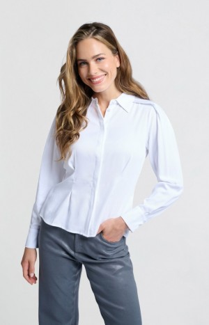 Chemisier YAYA Fitted with long sleeves and shoulder accents Femme Blanche | HYJPVFC-45