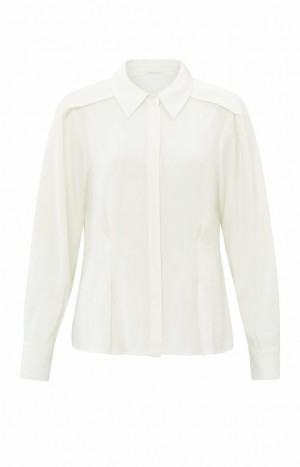 Chemisier YAYA Fitted with long sleeves and shoulder accents Femme Blanche | EDBRMUW-92