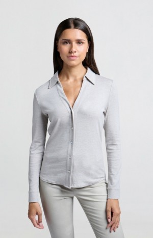 Chemisier YAYA Jersey with long sleeves, classic collar and buttons Femme Grise | CXOMVAW-17