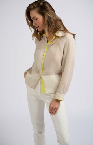 Chemisier YAYA Long-sleeve with a chest pocket Femme Jaune | TOBYNDK-29