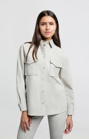 Chemisier YAYA Oversized faux leather with collar and long sleeves Femme Grise | PDYHXEW-17