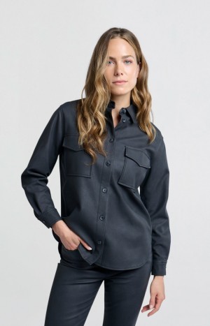 Chemisier YAYA Oversized faux leather with collar and long sleeves Femme Blanche | YIGHLTZ-48