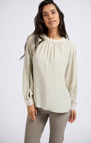 Chemisier YAYA Woven top with long balloon sleeves Femme Grise | OKZWBPU-90