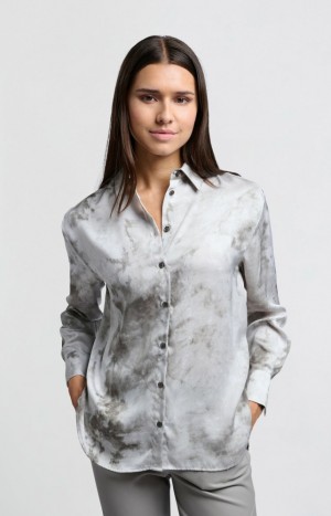 Chemisier YAYA with abstract print and button closure Femme Grise | GUSWCOM-12