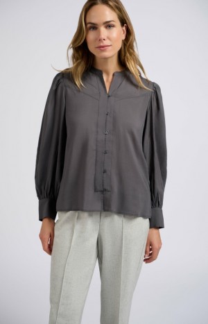 Chemisier YAYA with long balloon sleeves and buttons Femme Grise Foncé | UZJXPAV-80