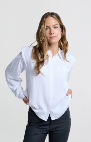 Chemisier YAYA with long sleeves, buttons and shoulder pads Femme Blanche | OTXNDGY-61