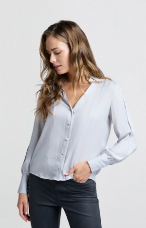 Chemisier YAYA with long sleeves, classic collar and pleat details Femme Grise | PXSNULB-12