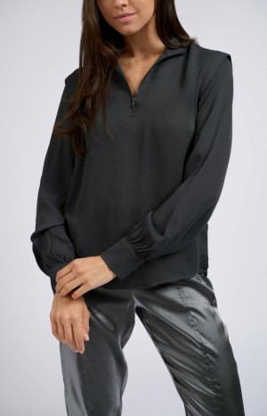 Chemisier YAYA with long sleeves, pleats and high turtleneck Femme Argent | TBMVAHR-09