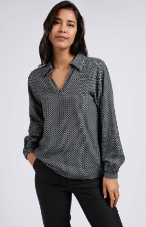 Chemisier YAYA with print, long balloon sleeves and V-neck Femme Blanche | UNPZHSJ-51