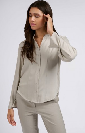 Chemisier YAYA with wide sleeves, buttons and subtly pleated back Femme Grise | DUCWKHS-19
