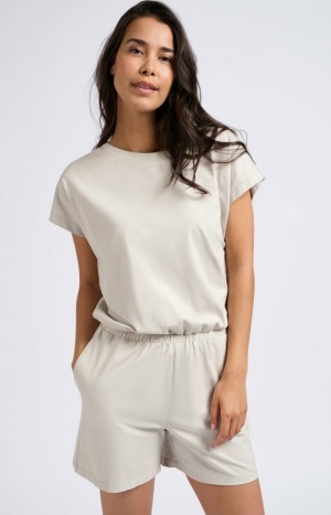 Combinaison YAYA Jersey playsuit with batwing sleeves and pockets Femme Grise | VYDQJEO-18