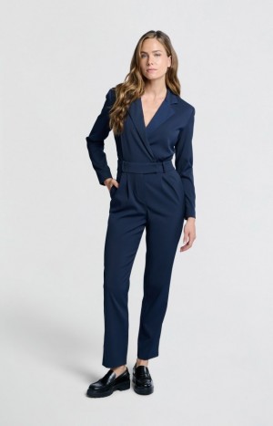 Combinaison YAYA Woven long sleeves, collar and belt Femme Bleu | DVSLPXM-52