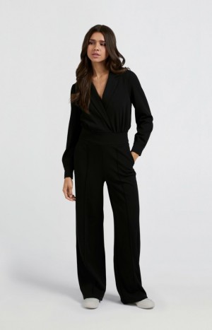 Combinaison YAYA long sleeves and wide legs Femme Noir | TXZVNHS-92