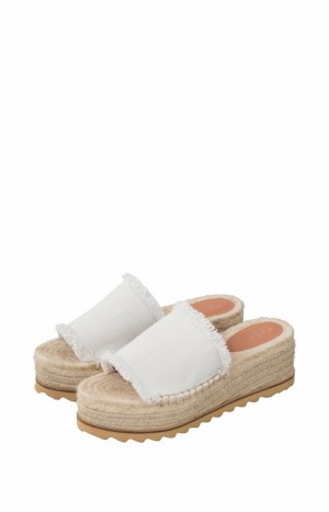 Espadrillas YAYA wedge with frayed accents from cotton Femme Blanche | NPIJBZT-24