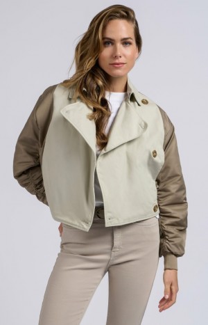 Manteaux YAYA Bomber jacket with trenchCoats details and pleated sleeves Femme Marron | XKFGNES-24