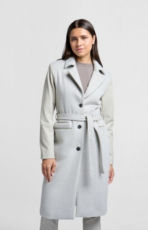 Manteaux YAYA Coats with collar, long sleeves with zipper detail and belt Femme Grise | HOQGACL-28